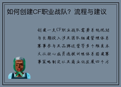 如何创建CF职业战队？流程与建议