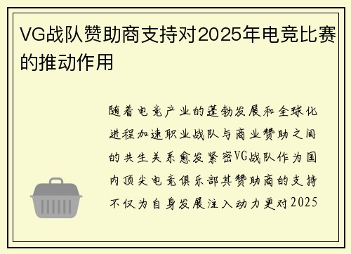 VG战队赞助商支持对2025年电竞比赛的推动作用