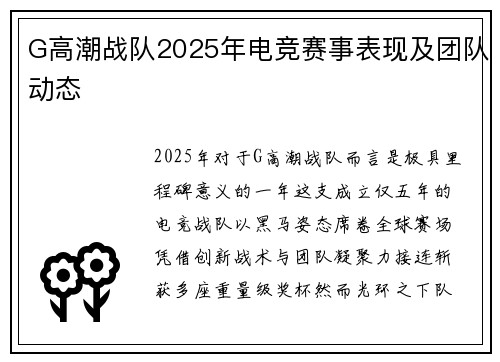 G高潮战队2025年电竞赛事表现及团队动态
